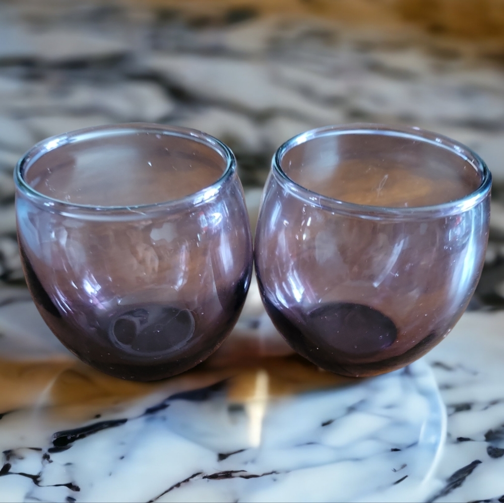 Vtg Amethyst Juice Bar Rock Purple Glasses "TM" Votive Tea Light Candle Holder